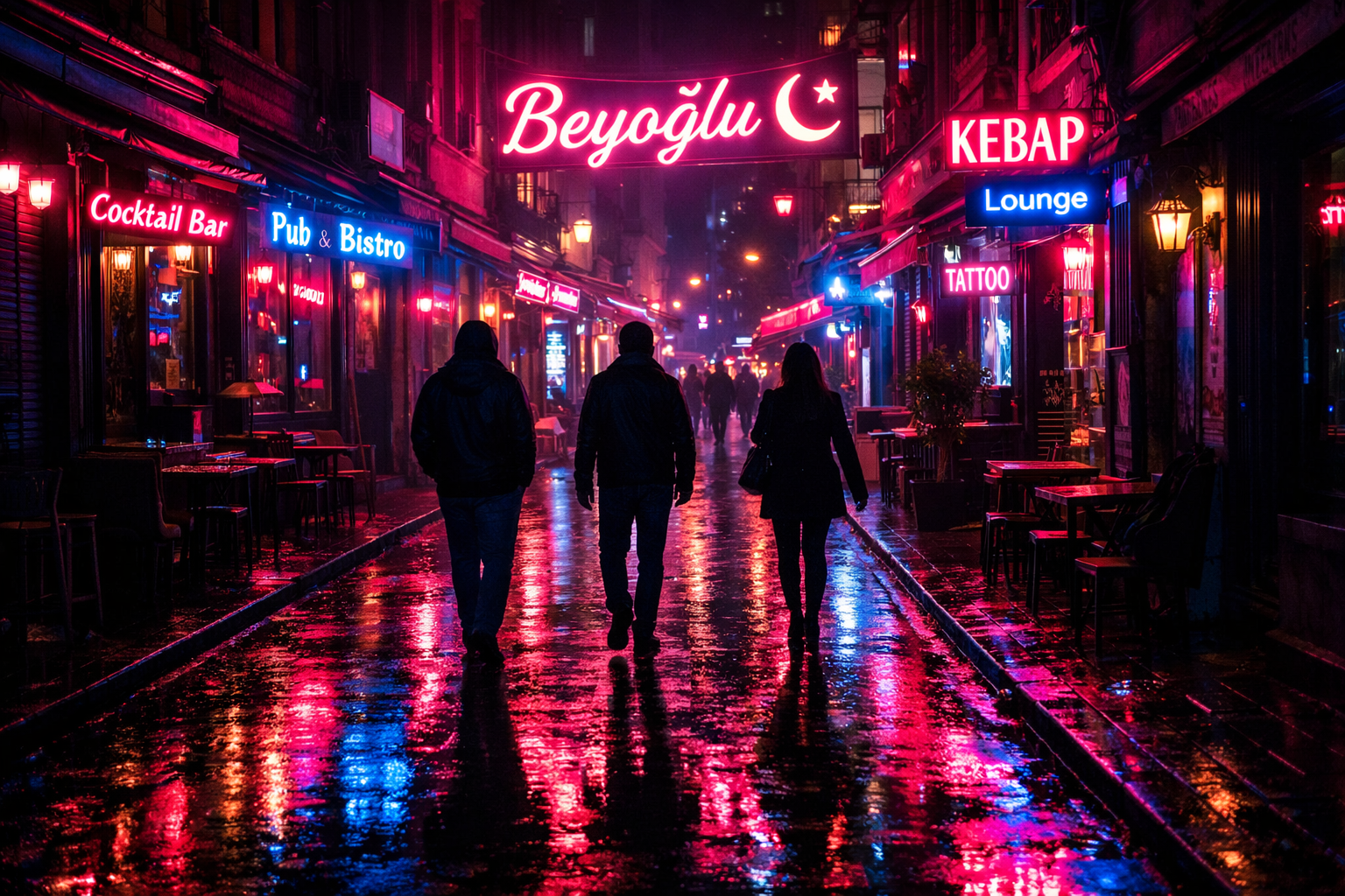 Gece sokaklarinda neon isiklar